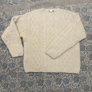 J. Crew Men's Ivory Cable Knit Crewneck Sweater Vintage